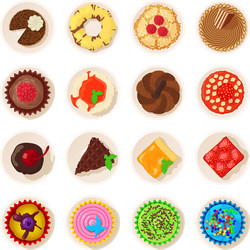 dessert top view detailed icons set cartoon style vector image