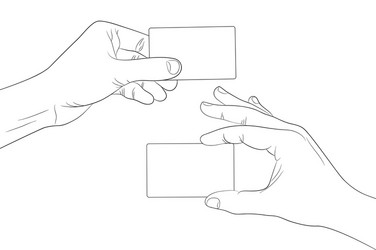 man hands holding a blank cards outline contour vector image