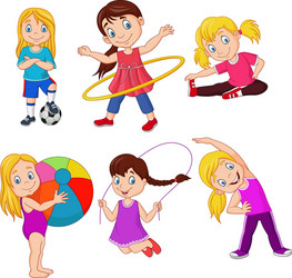 cartoon little girls with different hobbies vector image