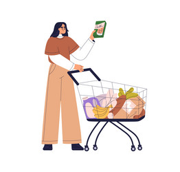 woman shopping with grocery cart supermarket vector image