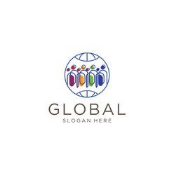 global group people logo human world earth vector image