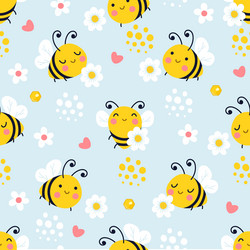 bee seamless pattern bees flying daisy meadow vector image