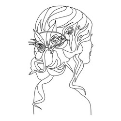 abstract face with flowers line drawing portrait vector image