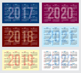 set of calendar grid for years 2017-2022 vector image