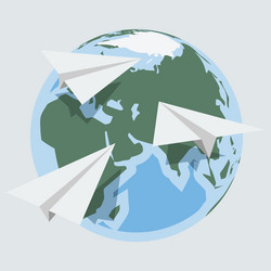 globe and paper planes in flat style vector image