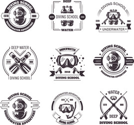 diving school promo monochrome emblems vector image