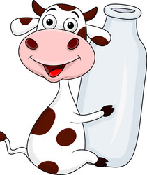 funny cow embrace a bottle of milk vector image