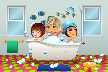 little girls having a bubble bath vector image