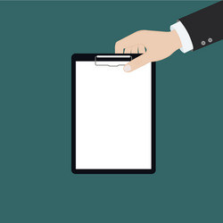 modern flat on hands holding clipboard with empty vector image