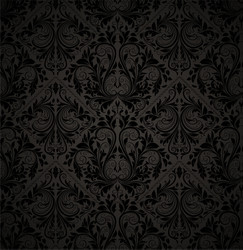 seamless black floral wallpaper vector image