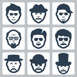 isolated male faces icons set vector image