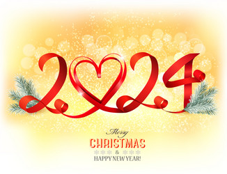 merry christmas and happy new year yellow glowing vector image