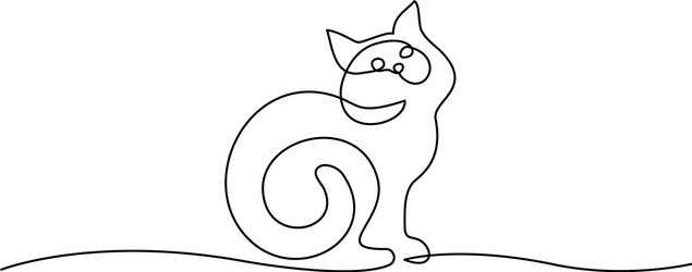 one line drawing cat sitting with curled tail vector image