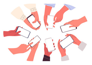 hands holding smartphones people using mobile vector image