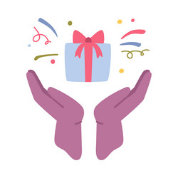 hand holding present with ribbon bow vector image