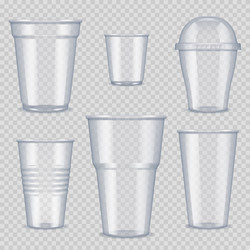 plastic cups transparent empty vessel vector image