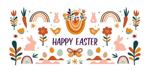 boho easter concept design bunnies eggs flowers vector image