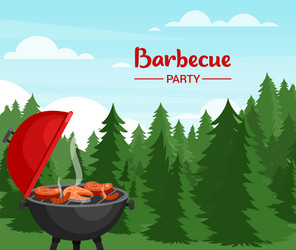 barbecue party in forest flat vector image