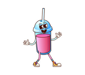 groovy takeaway food drink cheerful character vector image