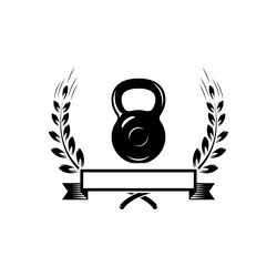 emblem template with kettlebells and wreath vector image