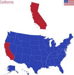 state california is highlighted in red map vector image