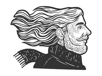 man with long hair in wind sketch vector image