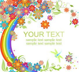 rainbow and flowers vector image