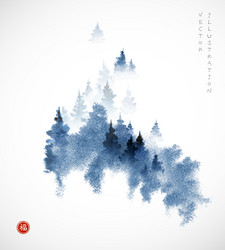 misty mountain forest trees on white background vector image