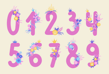 set of isolated birthday numbers with floral vector image