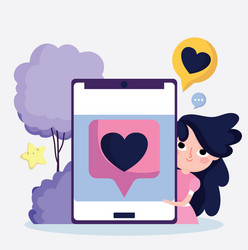 cute girl smartphone favourite love chat social vector image