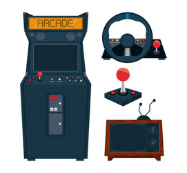 retro videogame arcade equipment collection set vector image