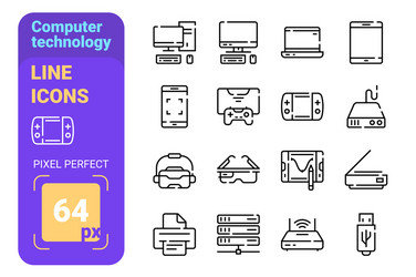 computer technology line icons set vector image