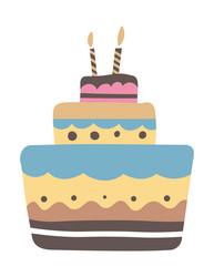 birthday cake with burning candles holiday vector image