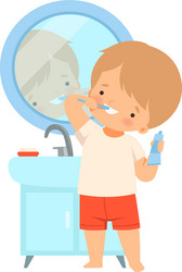 little boy standing in front mirror vector image