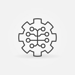 digital brain in gear outline icon - ai vector image