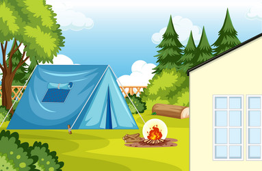 scene of backyard with camp and campfire vector image