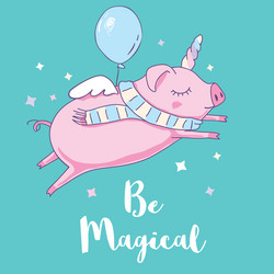 cute pig as pegasus and unicorn isolated on white vector image