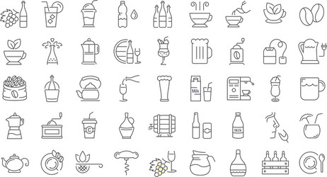 set flat line icons drinks and alcohol vector image