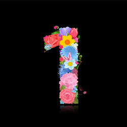 fun number of fancy flowers on black background 1 vector image