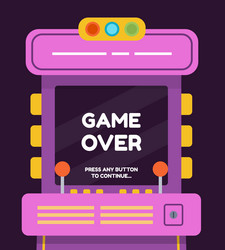 cartoon retro arcade machine with game over screen vector image