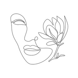 woman face with magnolia flower in continuous line vector image