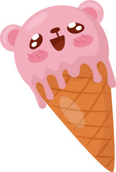 pink ice cream in waffle cone cute kawaii food vector image