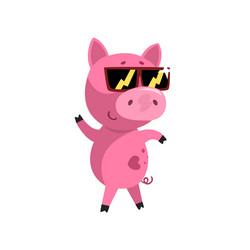 pink funny cartoon baby piglet in sunglasses cute vector image