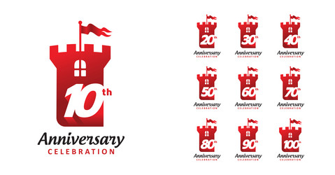 set of anniversary castle number vector image