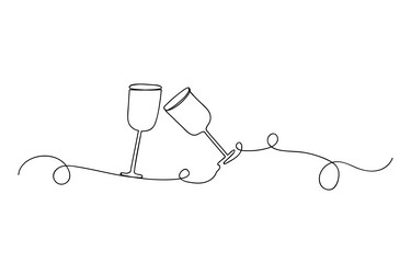 two glasses one line simple vector image