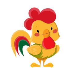 cute rooster with red crest cartoon bird vector image