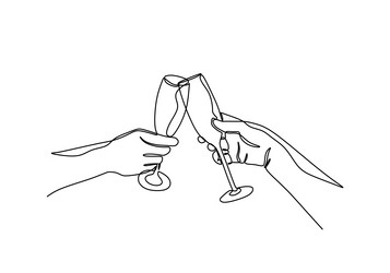 continuous one line drawing of cheers wine vector image