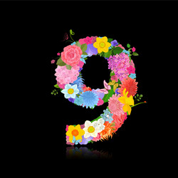 fun number of fancy flowers on black background 9 vector image