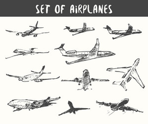 set of hand drawn airplanes vector image