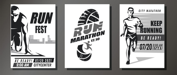 monochrome running symbols set collection vector image